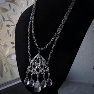 Icy Silver Pendant Necklace with Clear Teardrop Crystals